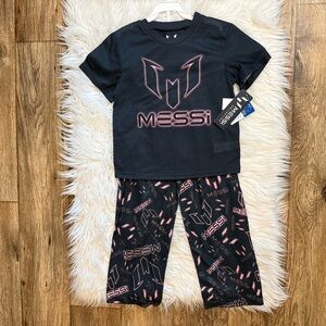 Messi Collection Boys 2-Piece Pajama Set Size 6/7 Black Pink Logo NEW